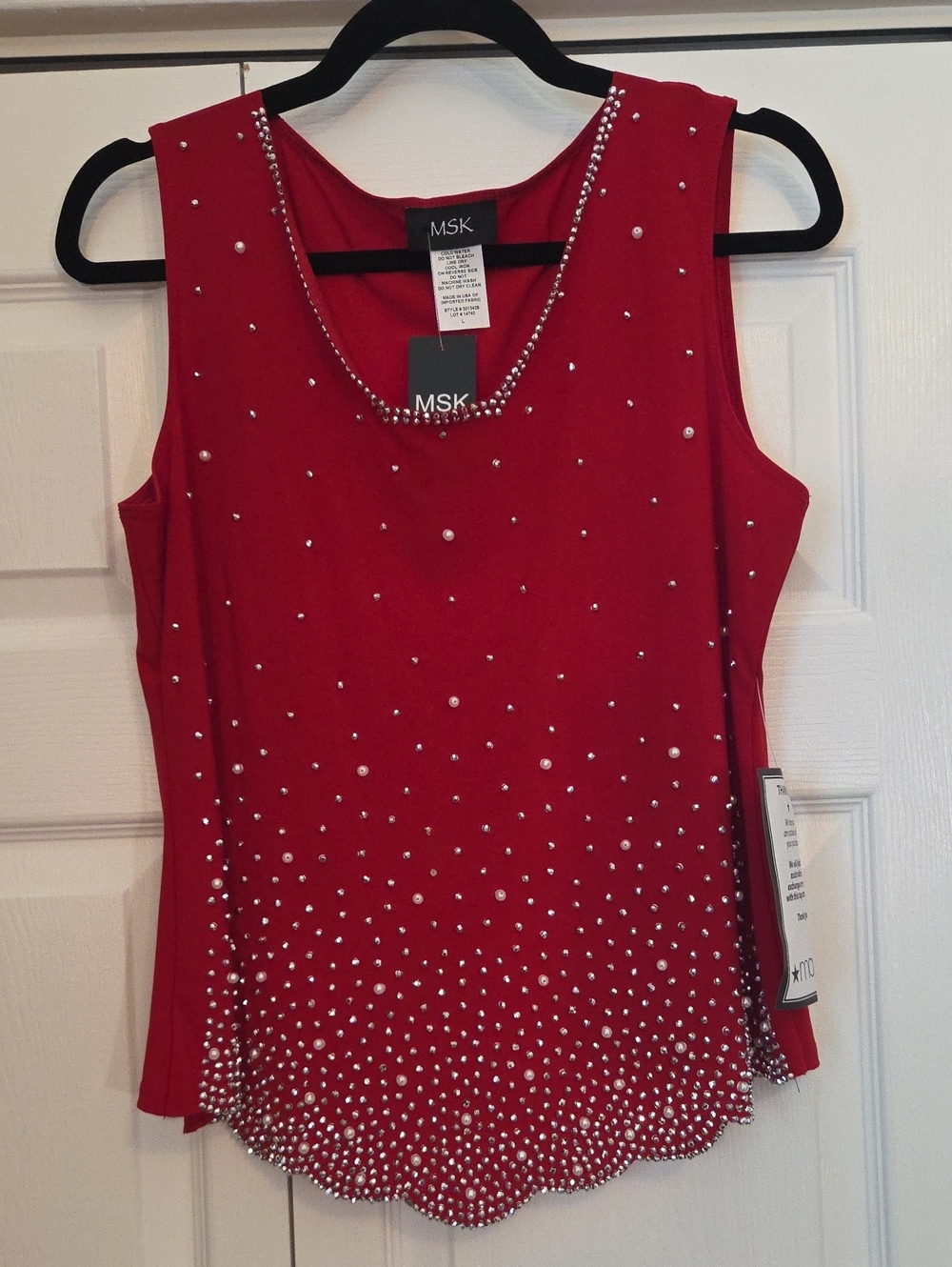 MSK Red Sleeveless Jewel-Embellished Tank Top